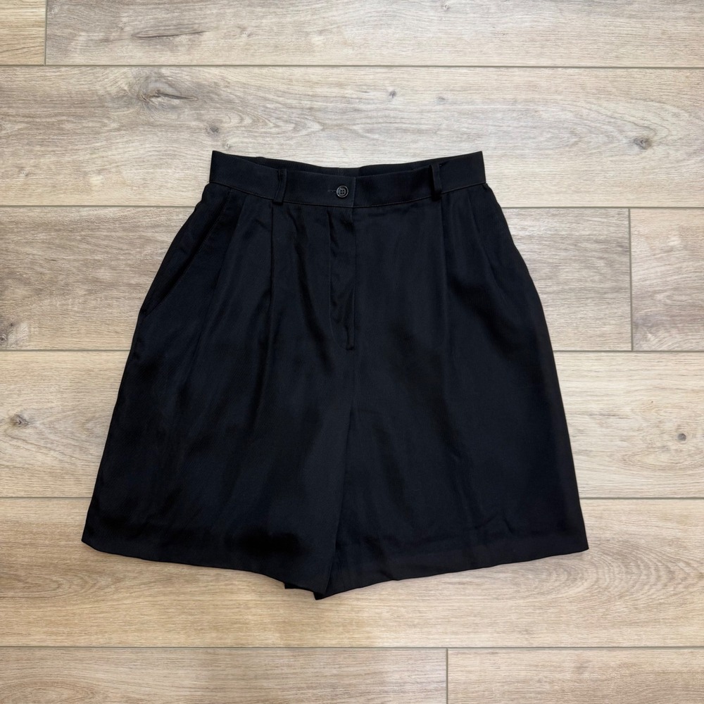 Carlisle Black Silk Pleated Shorts High Waisted Lined Capsule Old Money Preppy 6